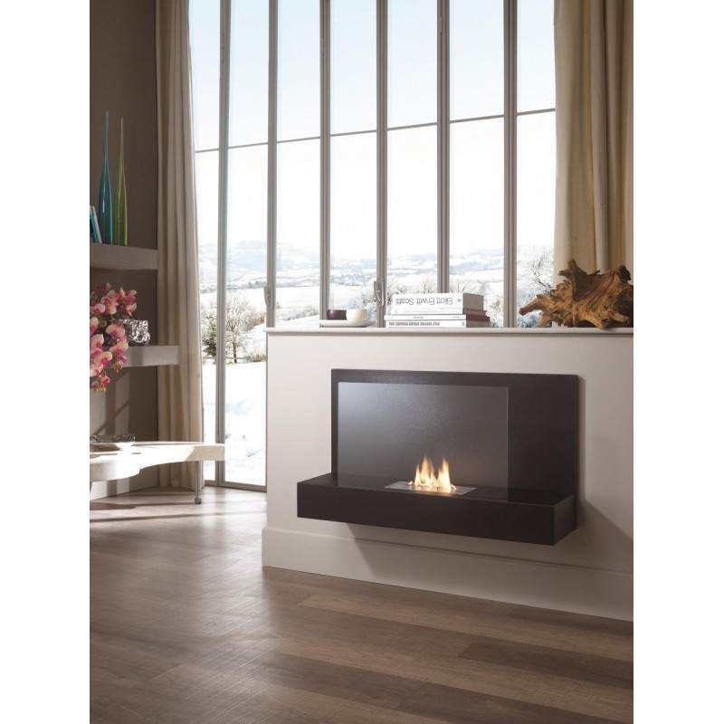 Biocamino design da parete bioetanolo nero cm 90 x 26 x h 50