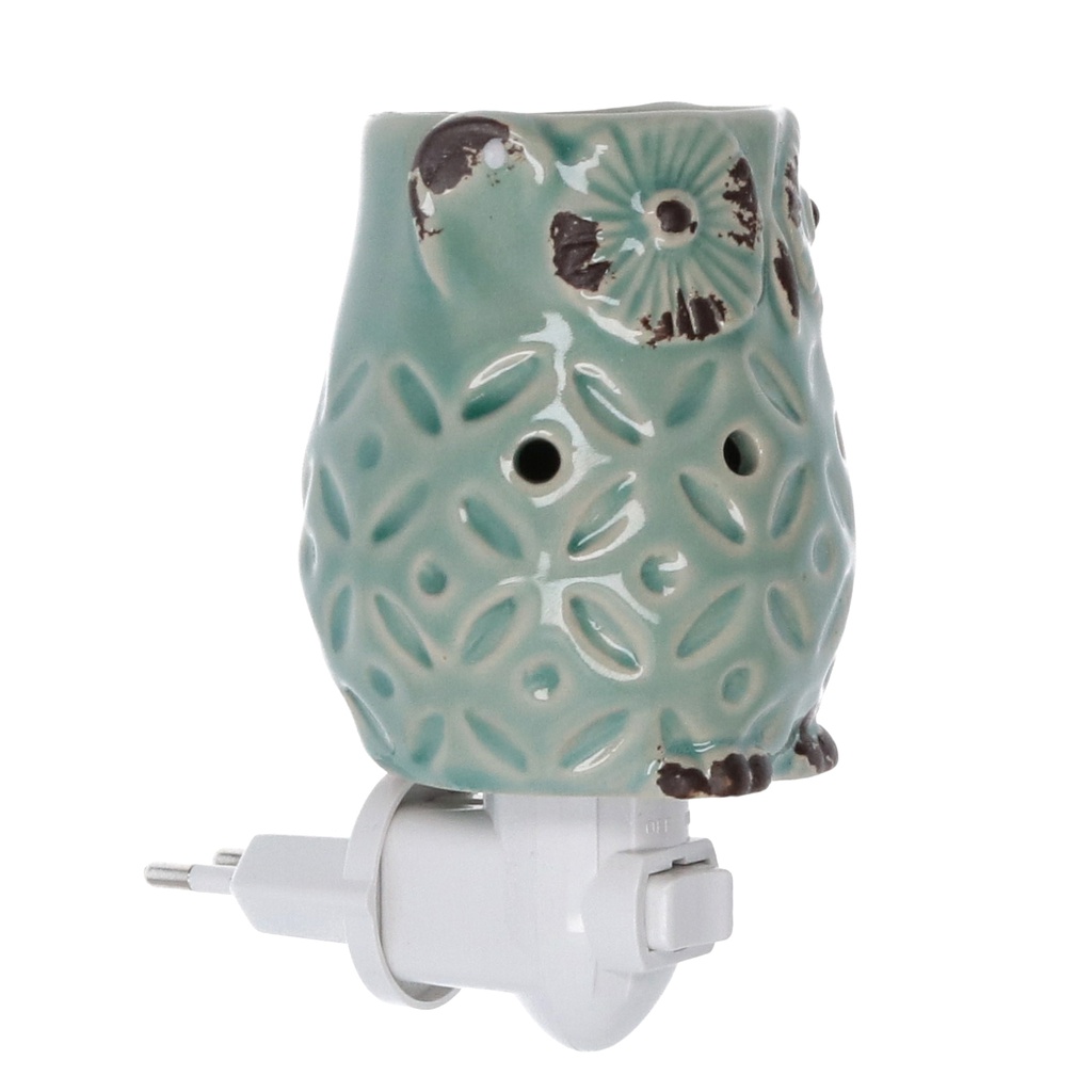 Bruciaessenze plug ceramica gufo verde cm 7