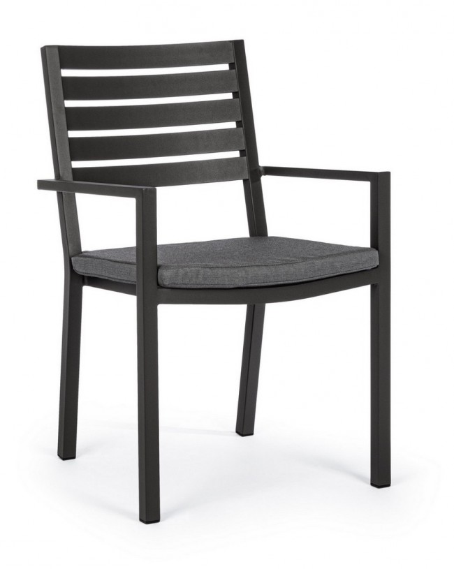 4x Sedia antracite con bracciolo e cuscino in alluminio stile industrial