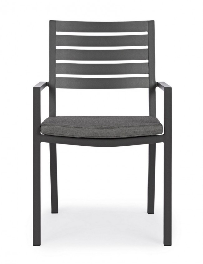 4x Sedia antracite con bracciolo e cuscino in alluminio stile industrial