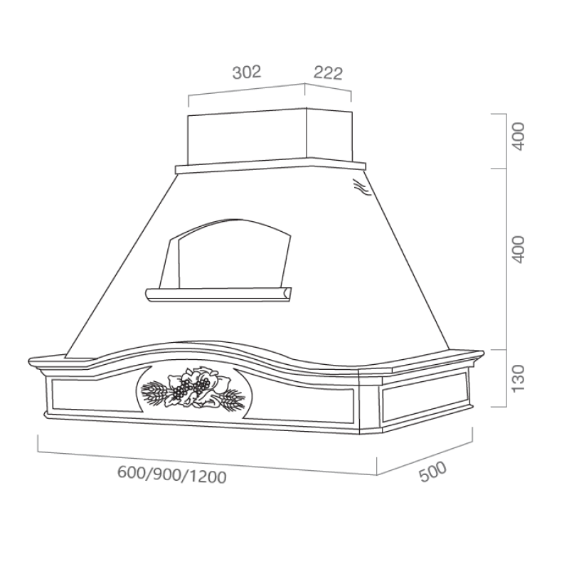 Cappa aspirante DÉSIRÉE in acciaio inox bianco e cornice in legno intarsio cm 90