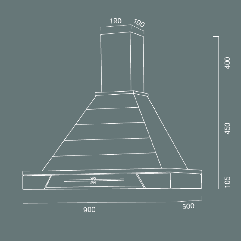 Cappa aspirante JINNY in acciaio inox silver e cornice in legno intarsio cm 90