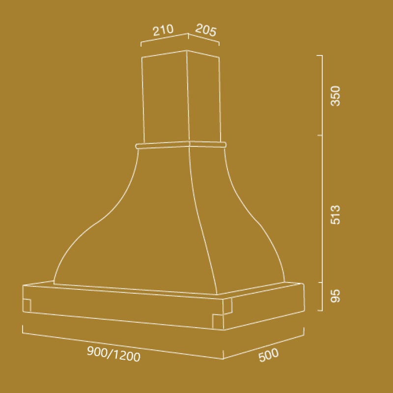 Cappa aspirante LALLA in acciaio inox bianca e cornice in legno cm 120