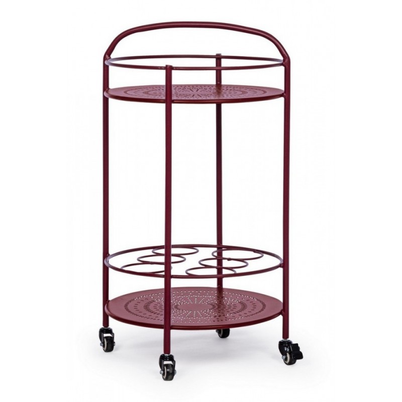Carrello per bottiglie in acciaio Rosso Bordeaux