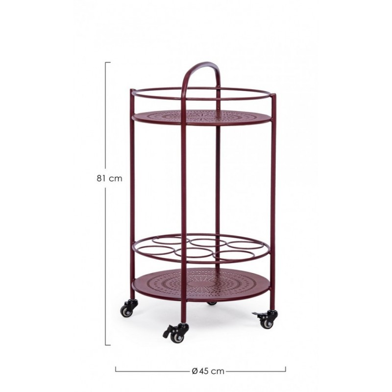 Carrello per bottiglie in acciaio Rosso Bordeaux