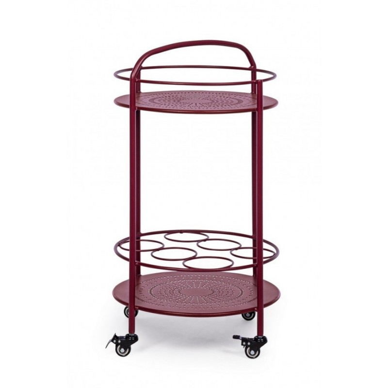 Carrello per bottiglie in acciaio Rosso Bordeaux