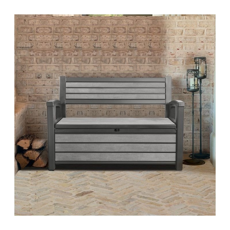 Cassapanca in Resina con finitura effetto legno HUDSON BENCH Grafite  132,7x61,2xh.89 cm