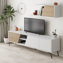 (3c) Porta TV Fiona Bianco con Anta Rovere e Mensola H 48 x P 35,60 x L 180 cm