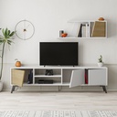 (3c) Porta TV Fiona Bianco con Anta Rovere e Mensola H 48 x P 35,60 x L 180 cm
