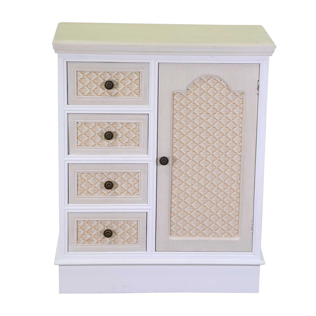 Cassettiera legno losanna 1 anta + 4 cassetti crema cm 66x32h81
