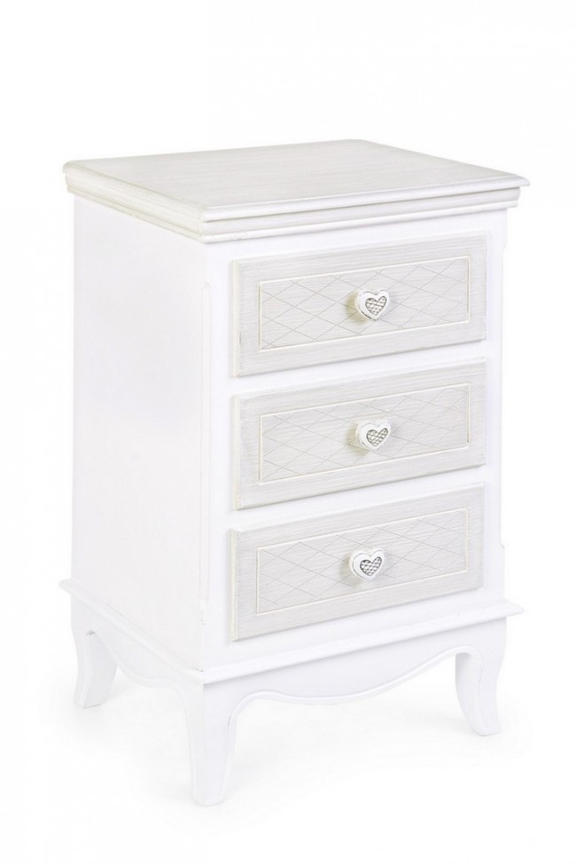 Cassettiera legno bianco 3 cassetti Charlene cm 41 x 33,5 x 68,5