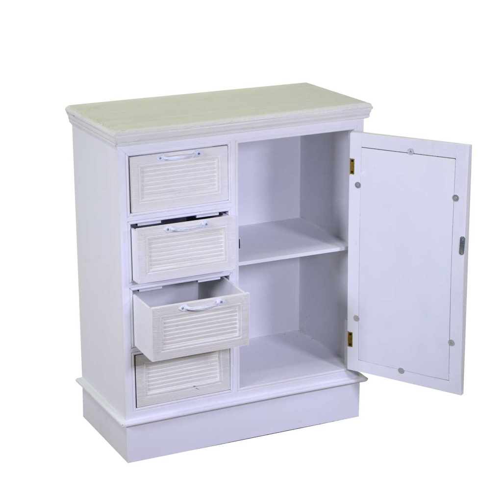 Cassettiera legno liverpool 1 anta + 4 cassetti bianco cm 66x32h81
