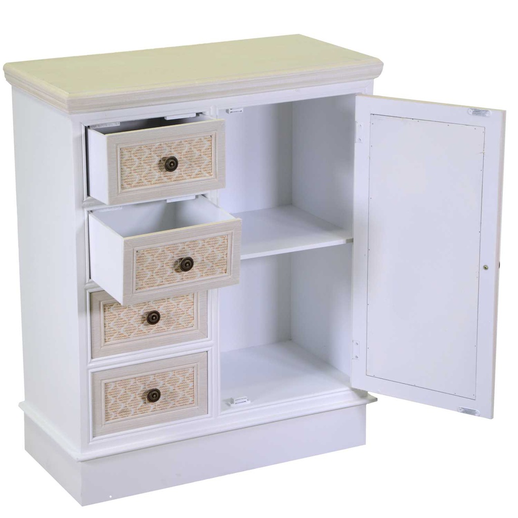 Cassettiera legno losanna 1 anta + 4 cassetti crema cm 66x32h81
