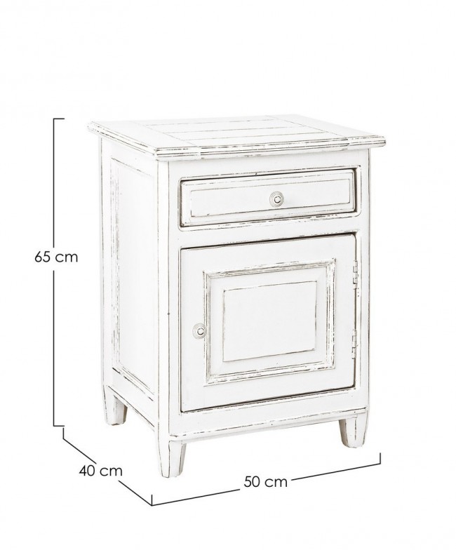 Comodino legno bianco 1 anta 1 cassetto Colette cm 50 x 40 x 65