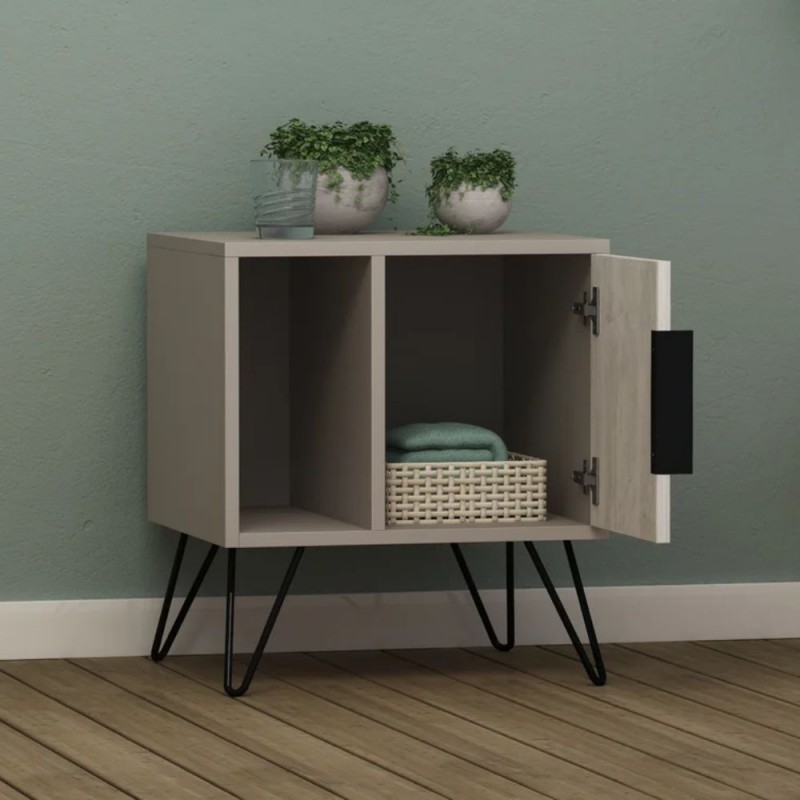 Comodino tortora bianco con anta e vano Glynn  50x44xh.60 cm