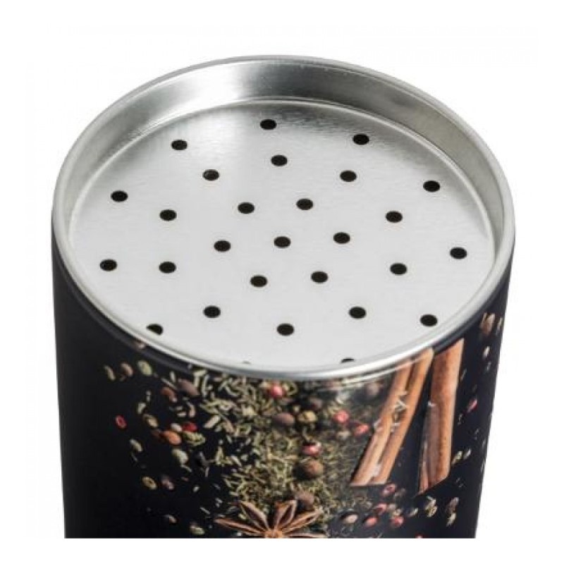 Contenitore spruzza spezie in ferro con rilievo Nero 60g diametro 6.6x h10 cm