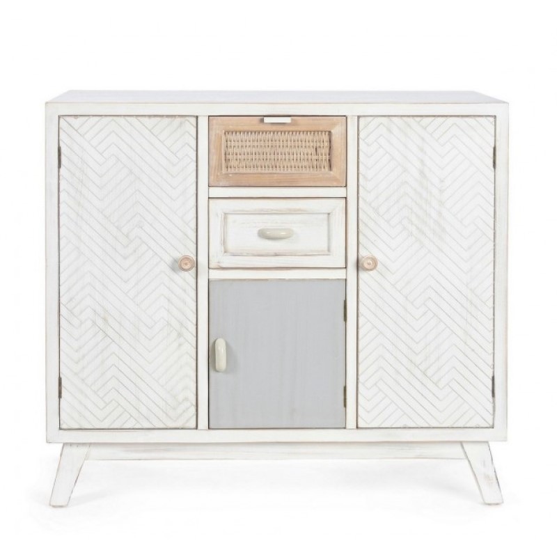 Credenza tre ante due cassetti in legno Bianco CLOTILDE 87x36x h80 cm