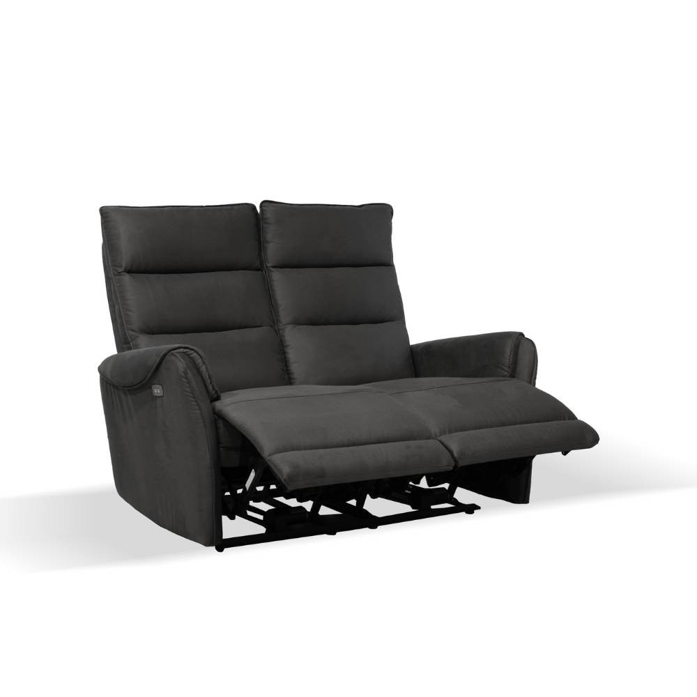 Divano 2 posti con 2 recliner elettrici effetto nabuk grigio  135 x 98 x 109 cm