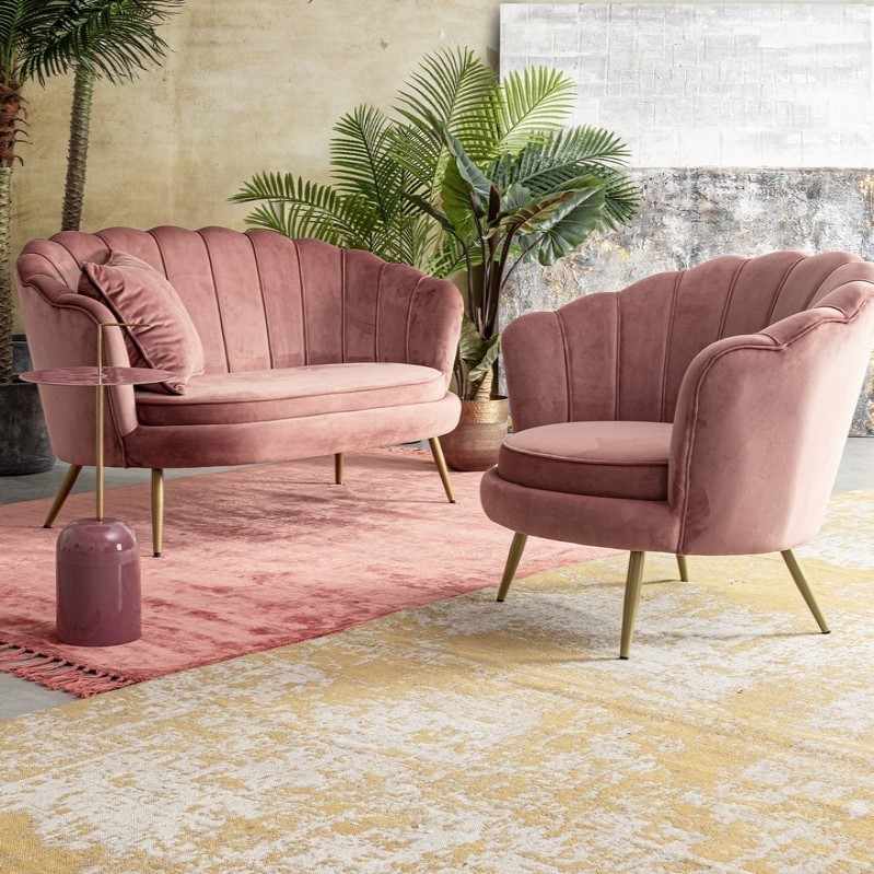 Divano 2 posti effetto velluto rosa Giliola