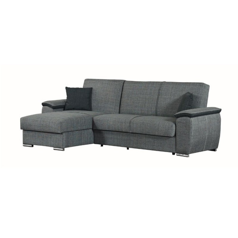 Divano con penisola reversibile in legno e tessuto Grigio GINEPRO 279x123x h60 cm