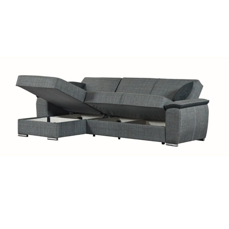 Divano con penisola reversibile in legno e tessuto Grigio GINEPRO 279x123x h60 cm