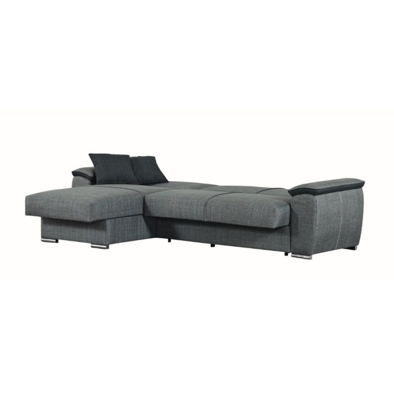 Divano con penisola reversibile in legno e tessuto Grigio GINEPRO 279x123x h60 cm