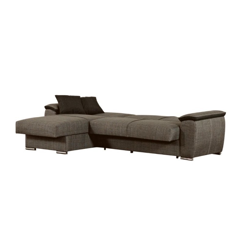 Divano con penisola reversibile in legno e tessuto Tortora GINEPRO 279x123x h60 cm