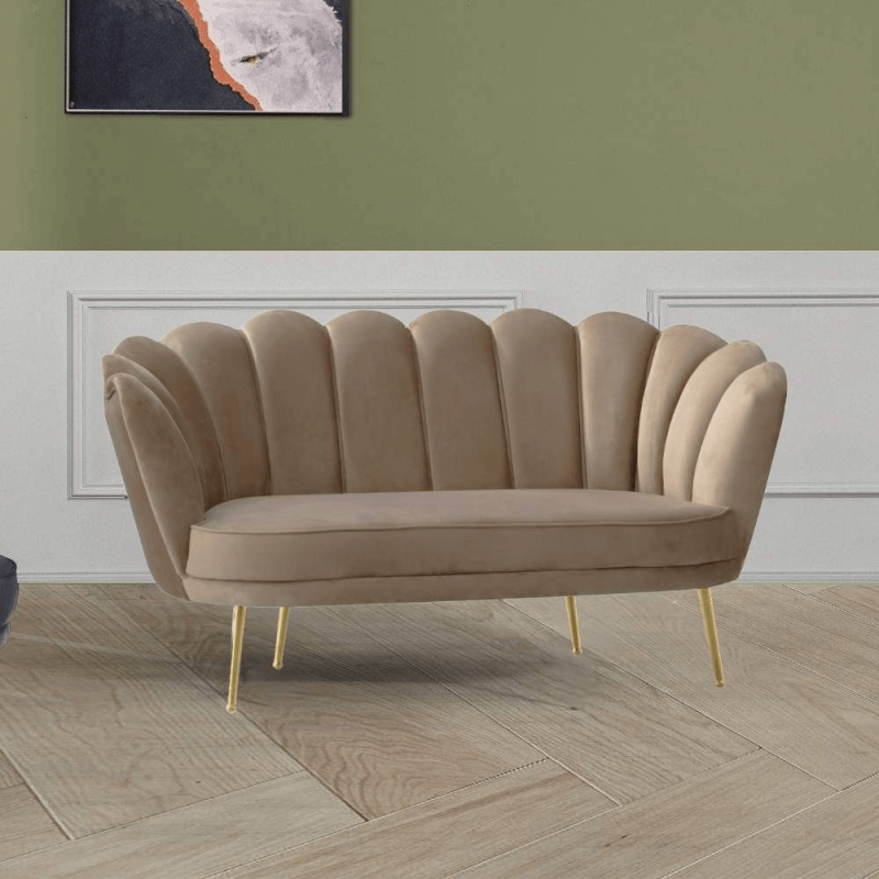 Divano Orel due posti in velluto beige a conchiglia EFFEZ