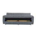Divano letto 3 posti in tessuto grigio con contenitore 214x80xH.83 cm
