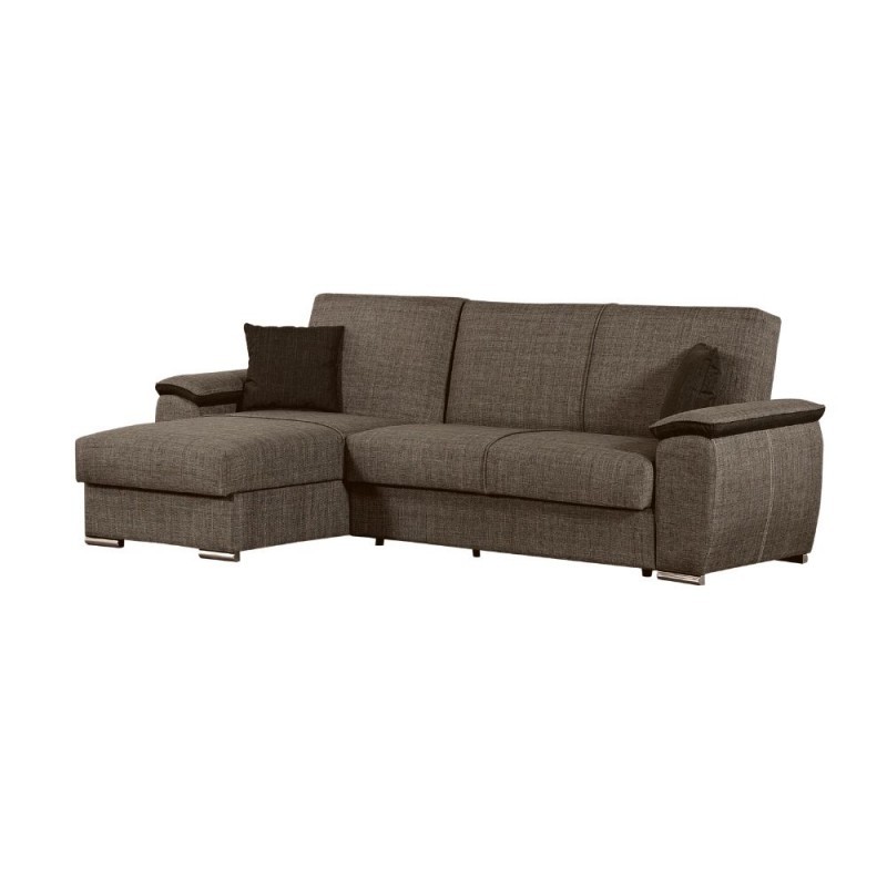 Divano con penisola reversibile in legno e tessuto Tortora GINEPRO 279x123x h60 cm