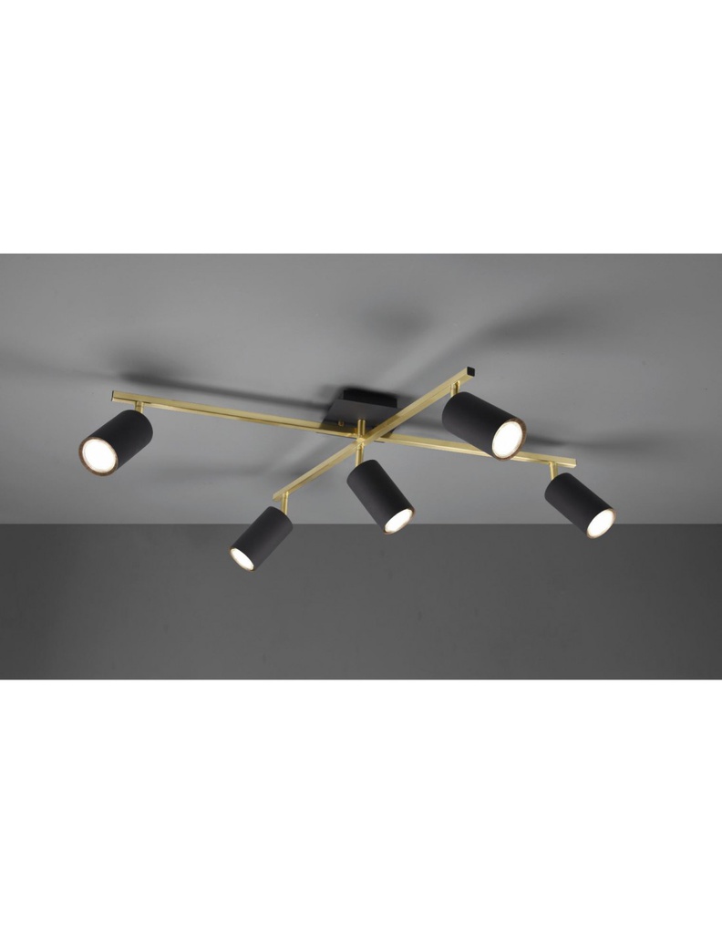 Faretto Marley Bacchette Oro 5 Spot Cilindrici Neri Orientabili Trio Lighting
