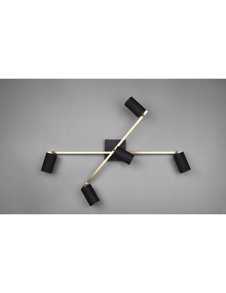 Faretto Marley Bacchette Oro 5 Spot Cilindrici Neri Orientabili Trio Lighting