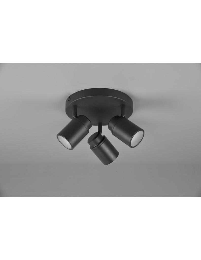 Faretto Rotondo 3 Spot Orientabili Metallo Nero Angelo Trio Lighting