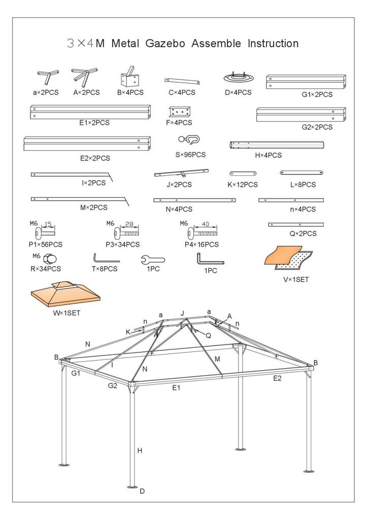 Gazebo lusso 3x4m con zanzarieta e telo 400g-m2
