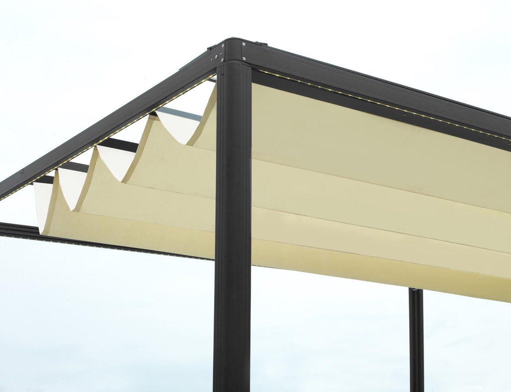 Gazebo pergola alluminio Milwaukee nero c-telo elettrico 3x3x2,5h m