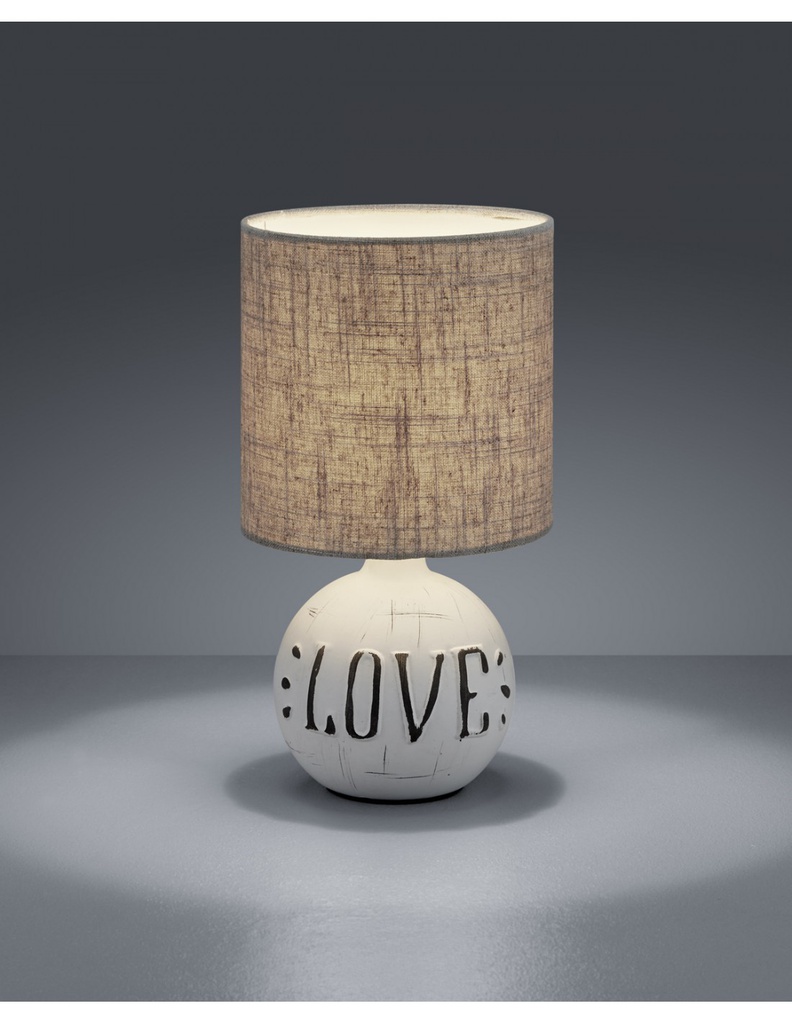 Lampada Da Tavolo Esna Ceramica &quot;LOVE&quot; E Paralume Cappuccino Ø16 cm Trio Lighting