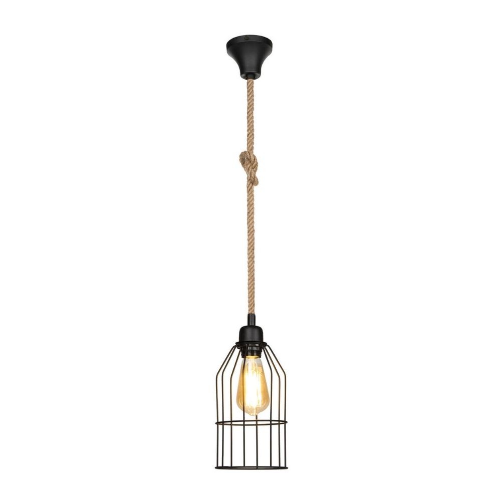 Lampada a sospensione Halat ASZ0549 in metallo nero e corda