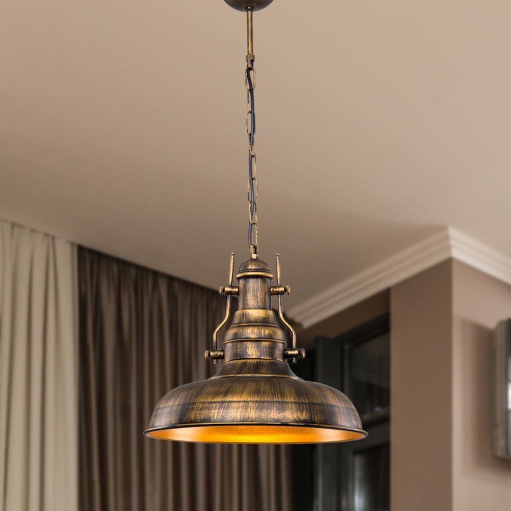 Lampada a sospensione Tarus stile industriale oro antichizzato MDL4468