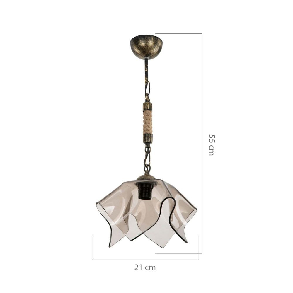 Lampada a sospensione Volga MDL3781 oro antichizzato e vetro fumè EFFEZ