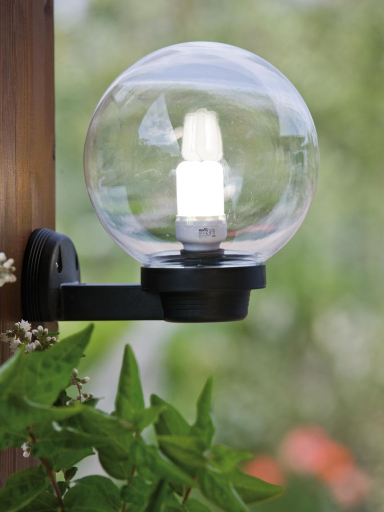 Lampada da esterno con testa-palo in termoplastico e sfera chiara in PMMA Ø 25cm nero