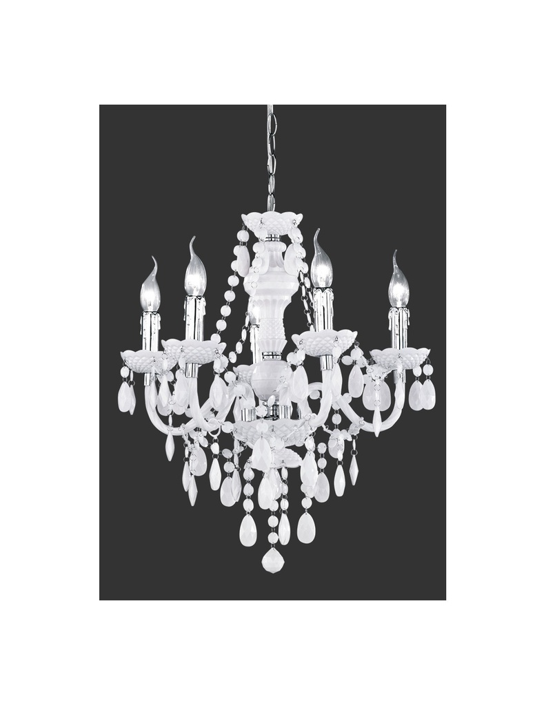 Lampadario 5 Bracci Lüster Classico Cromo e Bianco con Pendenti Decorativi Trio Lighting