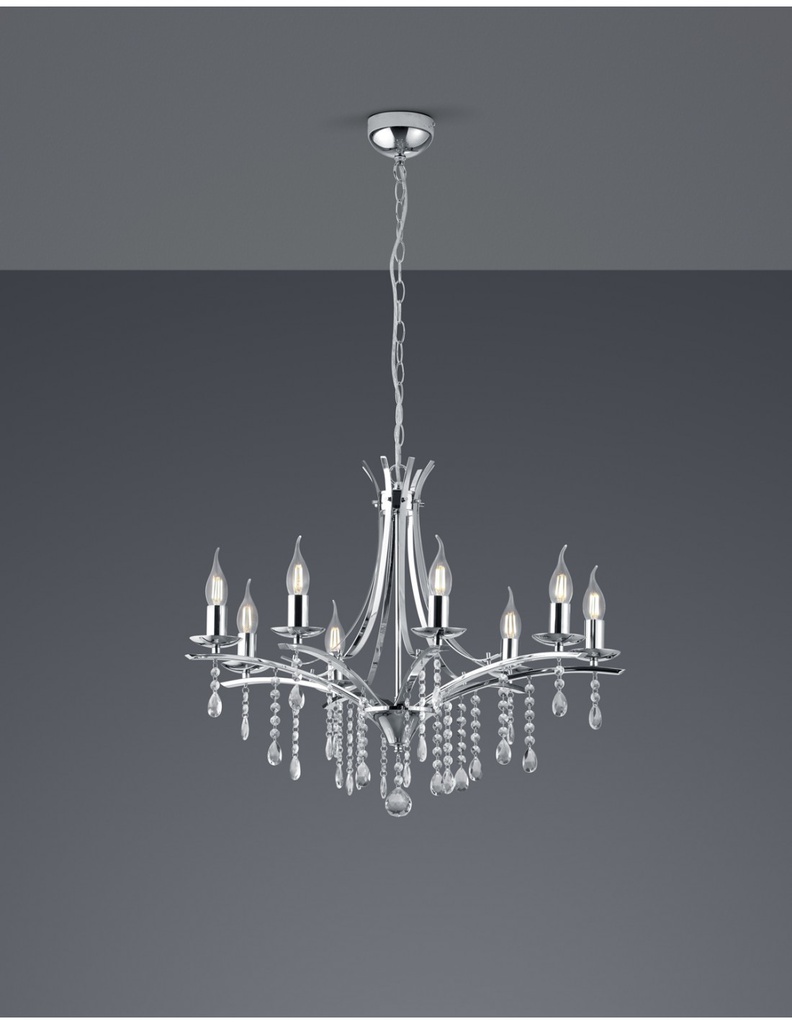 Lampadario 8 Luci Design Contemporaneo Lucerna Cromo Trio Lighting