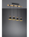 Lampadario Barra Legno 4 Paralumi Nero Oro Harris Trio Lighting