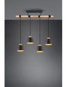 Lampadario Barra Legno 4 Paralumi Nero Oro Harris Trio Lighting