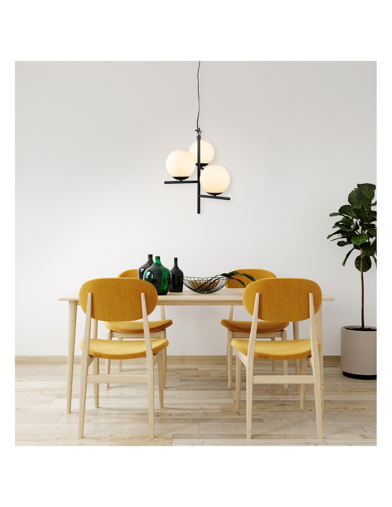 Lampadario Sospensione Nero 3 Sfere Vetro Bianco Pure Trio Lighting