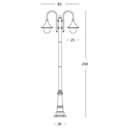Lampione 2 luci struttura in pressofusione di alluminio nero e h.230 cm
