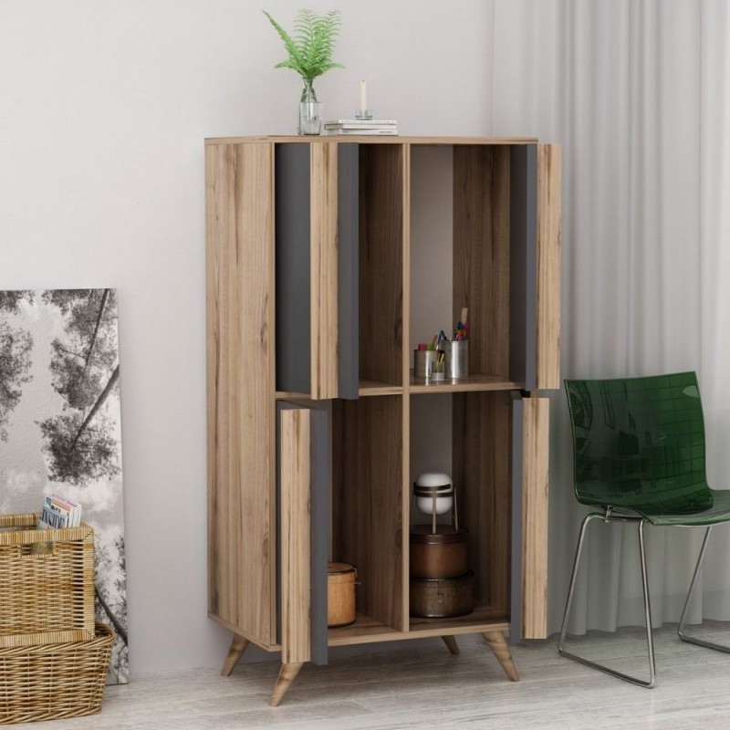 (2c) Credenza alta 4 ante antracite noce 72x35x139h cm