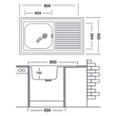 Lavello cucina vasca con gocciolatoio dx in acciaio da appoggio 50x80 cm(N216DX)