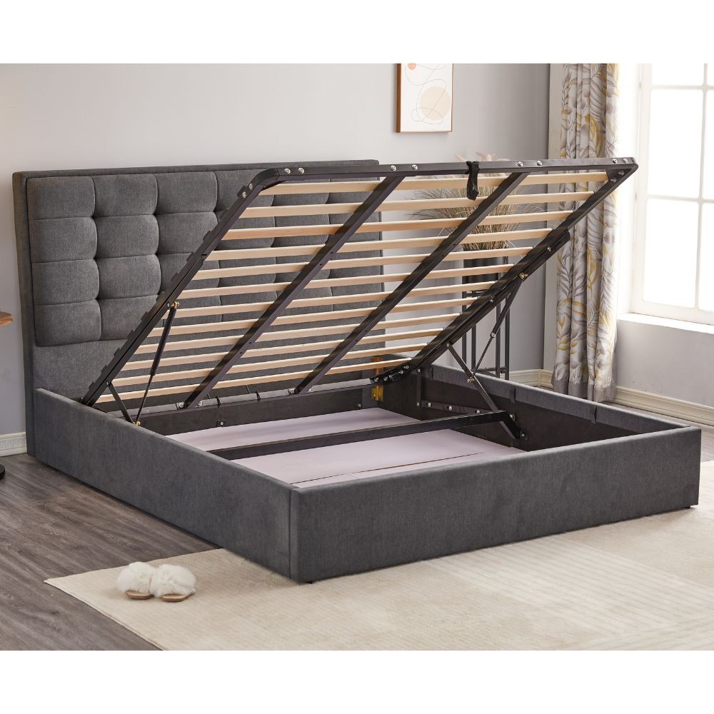 Letto Matrimoniale Coco Contenitore Tessuto Grigio Scuro  L 171 x P 209 x H 115 cm