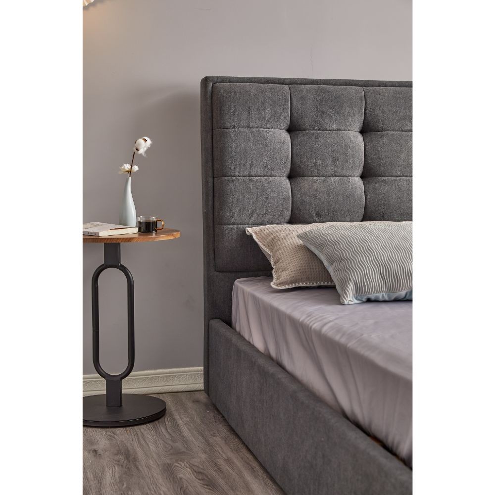 Letto Matrimoniale Coco Contenitore Tessuto Grigio Scuro  L 171 x P 209 x H 115 cm